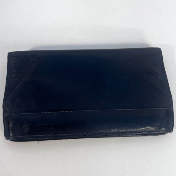 Bosca Leather Snap Top Foldover Pouch Wallet VTG Full Grain Hide Black/Blue - Picture 2 of 9